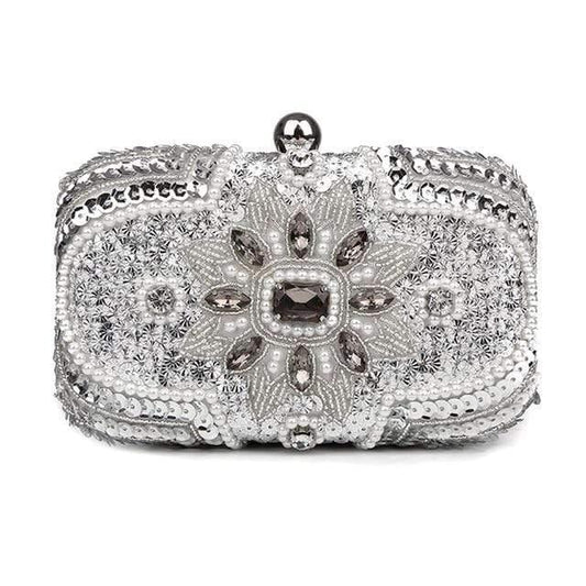 New Glitter Women Beaded Clutch Silver Evening Bags With Chains - HER SHOP®