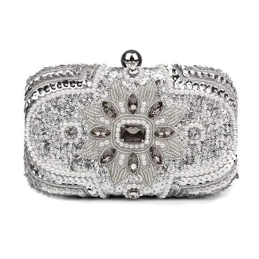 New Glitter Women Beaded Clutch Silver Evening Bags With Chains - HER SHOP®