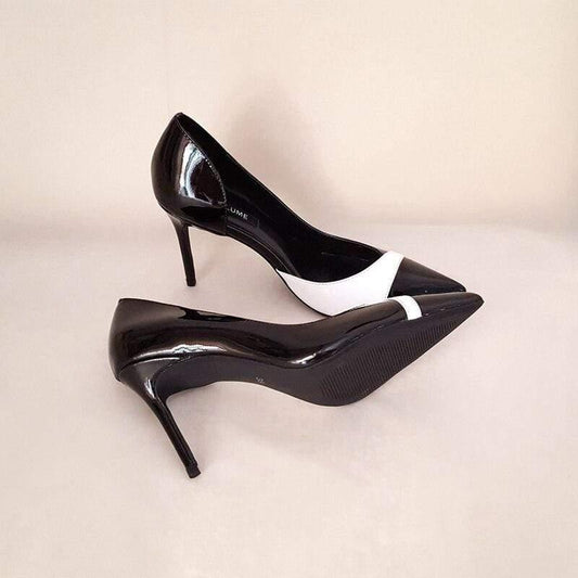 Sexy White high heels Elegant handmade Head layer cowhide pointed toe office shoes - HER SHOP