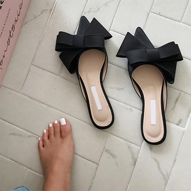 Silk Satin Pointed Bow Tie Flats Slippers – HER SHOP