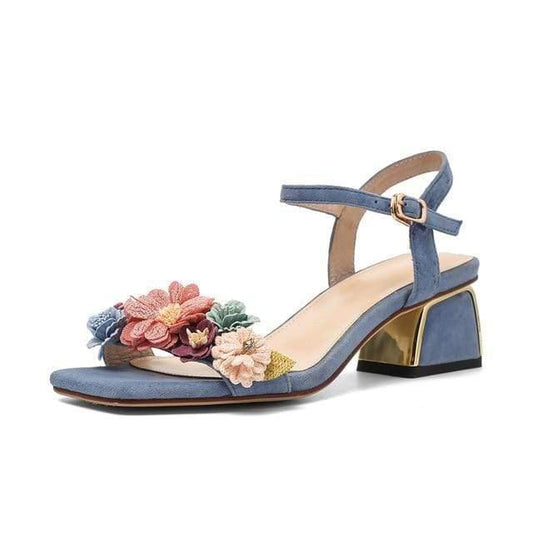 Summer Genuine Leather Floral Ankle Strap Heels - HER SHOP®