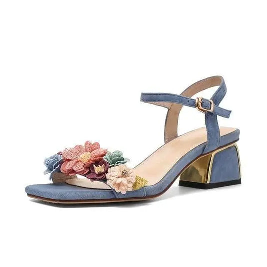 Summer Genuine Leather Floral Ankle Strap Heels - HER SHOP®