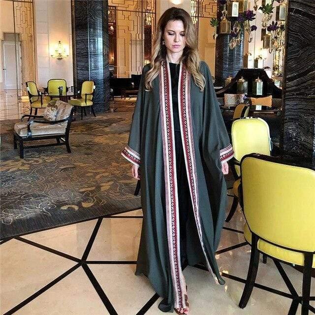 Her Shop Sleepwear Army Green / One Size 2020 See Through Embroidered Long Kimono