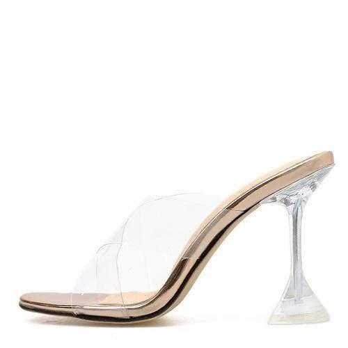 Summer Fashion Crystal Transparent Heeled Slippers