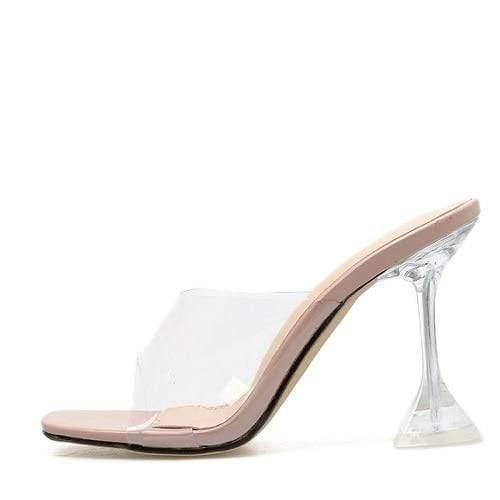 Summer Fashion Crystal Transparent Heeled Slippers