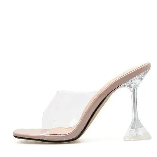 Summer Fashion Crystal Transparent Heeled Slippers