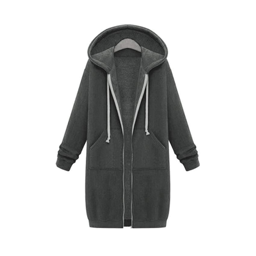 Her Shop Sweatshirts & Hoodies Dark grey / S Casual Long Zippered Hooded Jacket