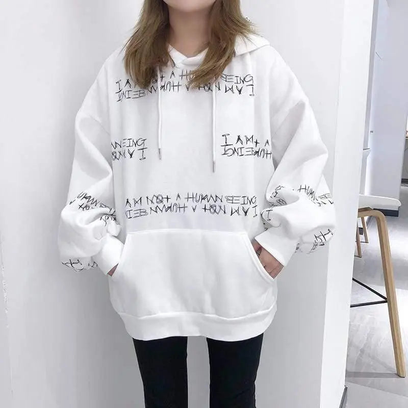 Harajuku letter printing hooded sweatshirt long-sleeved loose Pullovers sweatshirt Her Shop