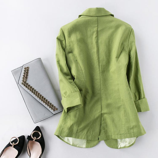 Cotton and Linen Women Green Blazer - HER SHOP