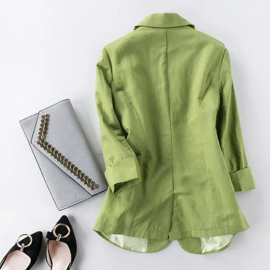 Cotton and Linen Women Green Blazer - HER SHOP®