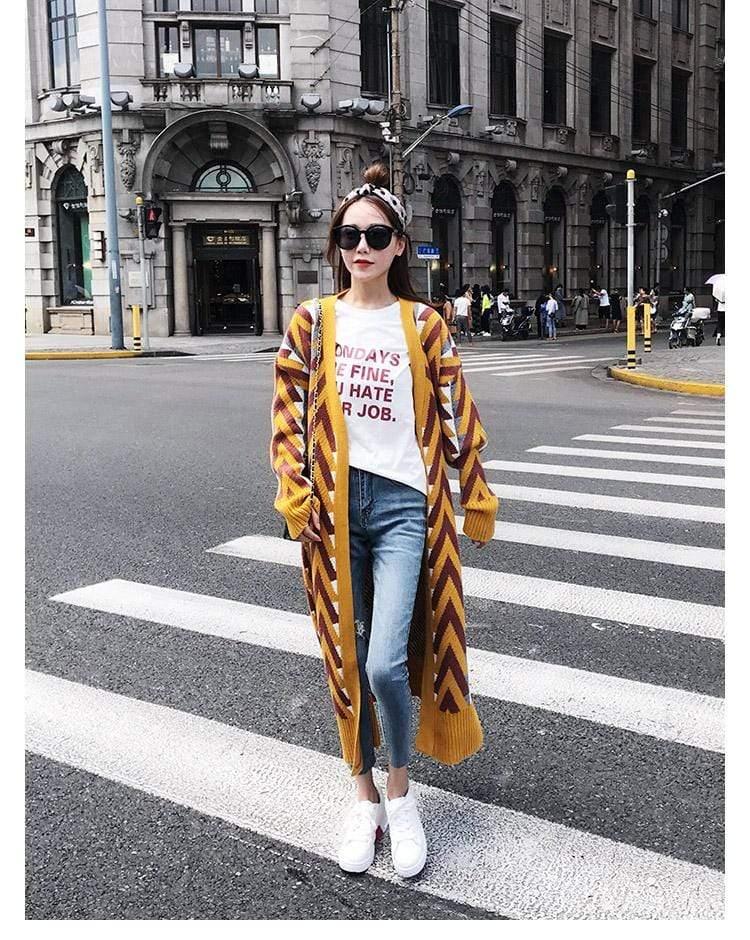 Women Chic Gold Open Stitch Loose Casual Trench