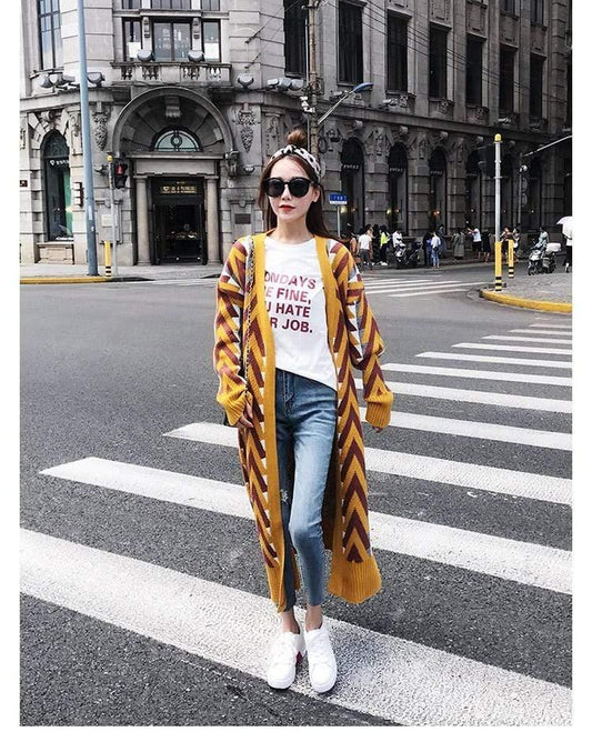 Women Chic Gold Open Stitch Loose Casual Trench - HER SHOP