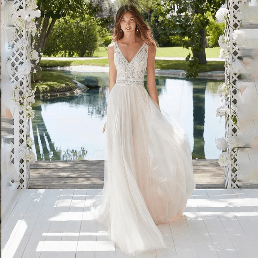 Boho Appliqued Beach Lace Wedding Dress — HER SHOP®