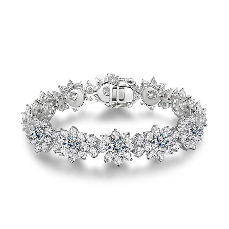 100% 925 Sterling Silver Sunflower Moissanite Bracelet, 18.7-20.4cttw - Women's Diamond Hand Chain, Fine Jewelry Gift - HER SHOP