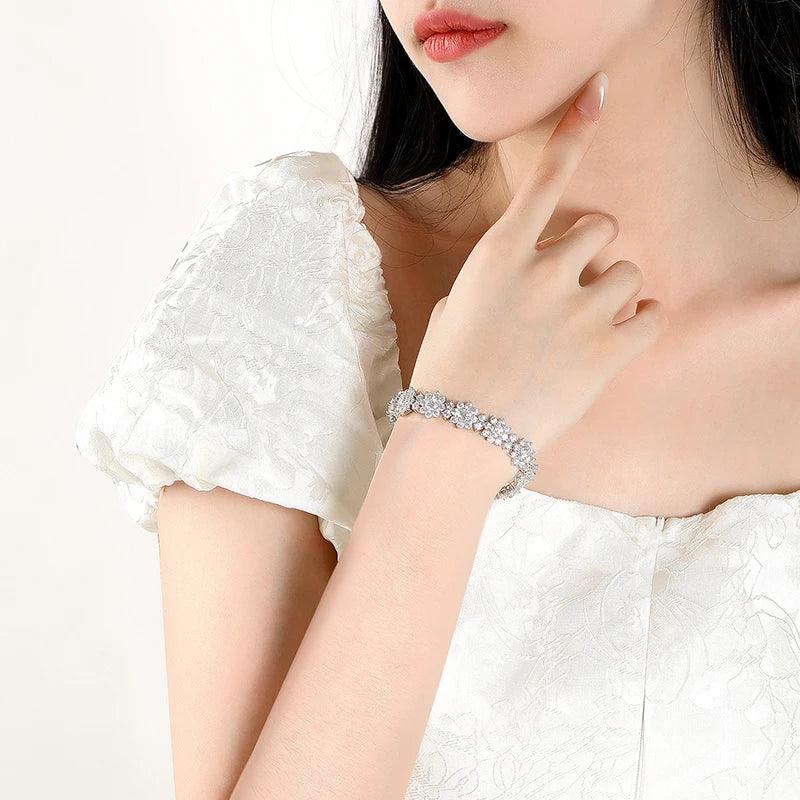 100% 925 Sterling Silver All Moissanite Bracelet 18.7-20.4cttw For Women Sunflowers Diamond Hand Chain Gift Fine Jewelry