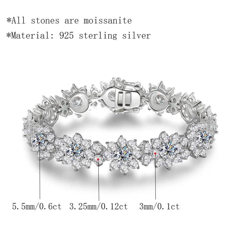 100% 925 Sterling Silver All Moissanite Bracelet 18.7-20.4cttw For Women Sunflowers Diamond Hand Chain Gift Fine Jewelry