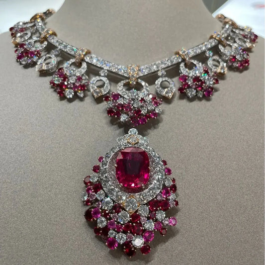 100% 925 Sterling Silver Ruby & High-Carbon Diamond Gemstone Charm Pendant Necklace â€“ Fine Jewelry Anniversary Gift - HER SHOP