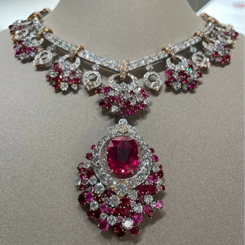 100% 925 Sterling Silver Ruby & High-Carbon Diamond Gemstone Charm Pendant Necklace – Fine Jewelry Anniversary Gift