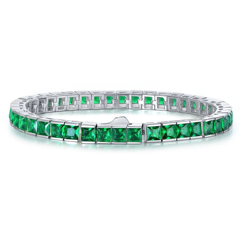 18K Gold-Plated Lab-Grown Emerald & Muzo Green Sapphire Tennis Bracelet in 925 Sterling Silver – Luxury Jewelry