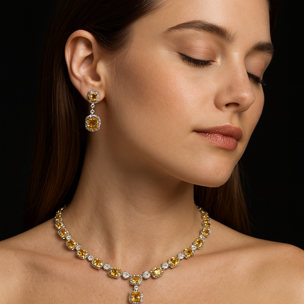 2-Piece Luxury Small Square Zirconia Jewelry Set Elegant Necklace & Earrings for Women | Party, Festival, Prom & Summer Date Look (S-650) - HER SHOP