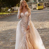 2-in-1 Luxury Wedding Gown with Detachable Train - Vintage Full Sleeve, Beaded Embroidery, O-Neck, and Button Back