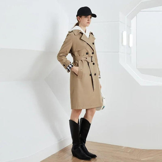 2024 Women's Classic Slim Double-Breasted Belted Trench Coat – High-End, Long Casual Office Windbreaker - HER SHOP