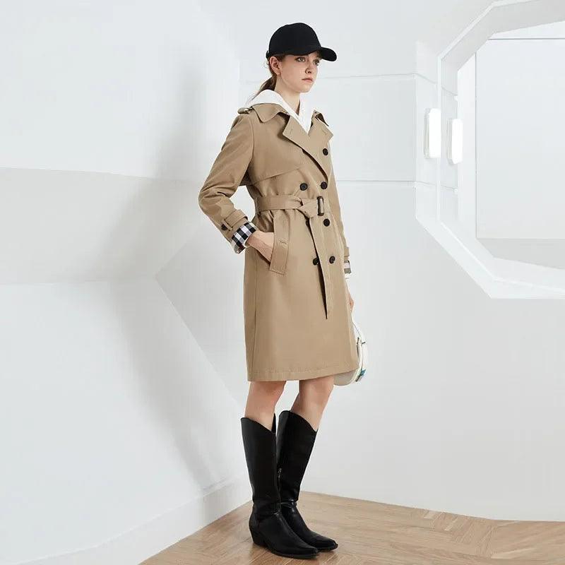 2024 Women's Classic Slim Double-Breasted Belted Trench Coat – High-End, Long Casual Office Windbreaker