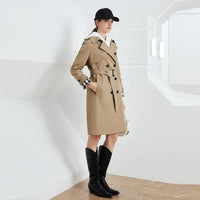 Women s Long Classic Double Breasted Belted Trench Coat HER SHOP