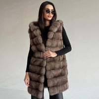 2024 Women's Luxury Fox Fur Vest â€“ Mid-Long Waistcoat J...