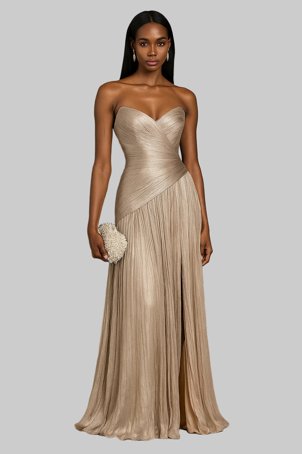 Customized Elegant Strapless A-Line Prom Dress | Pleated Sleeveless Floor-Length Evening Gown - HER SHOP