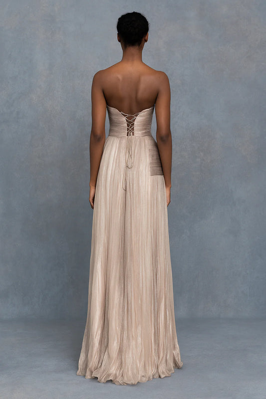 Customized Elegant Strapless A-Line Prom Dress | Pleated Sleeveless Floor-Length Evening Gown - HER SHOP