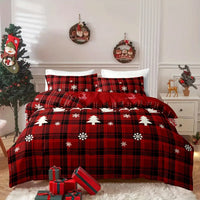 3-Piece Christmas Duvet Cover Set – Soft, Breathable, Hypoallergenic Fabric with Checkered Elk and Snowflake Print