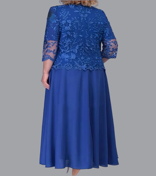 Customized Plus Size Blue Mother of the Bride Dresses with Jacket A-line Wedding Guest Dress Lace Party Vestido Madre Novia - HER SHOP