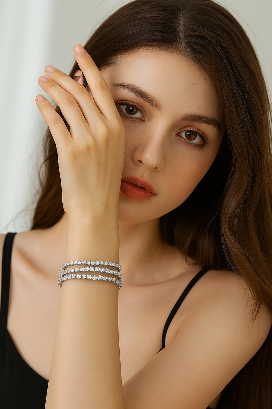 925 Sterling Silver Moissanite Tennis Bracelet 3EX Round Cut VVS1 D Color (3mm/4mm/5mm) | Adjustable 15-20cm | Elegant Gift for Women