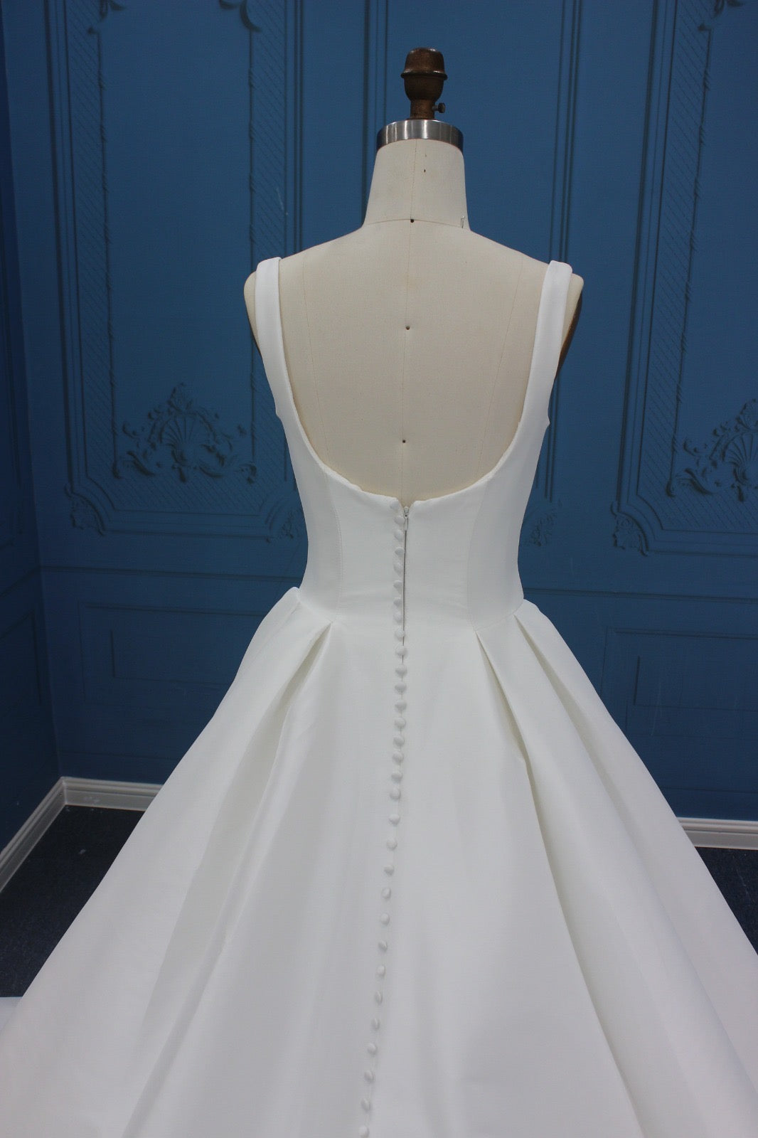 Custom Square-Neck A-Line Wedding Dress with Button Back and Court Train