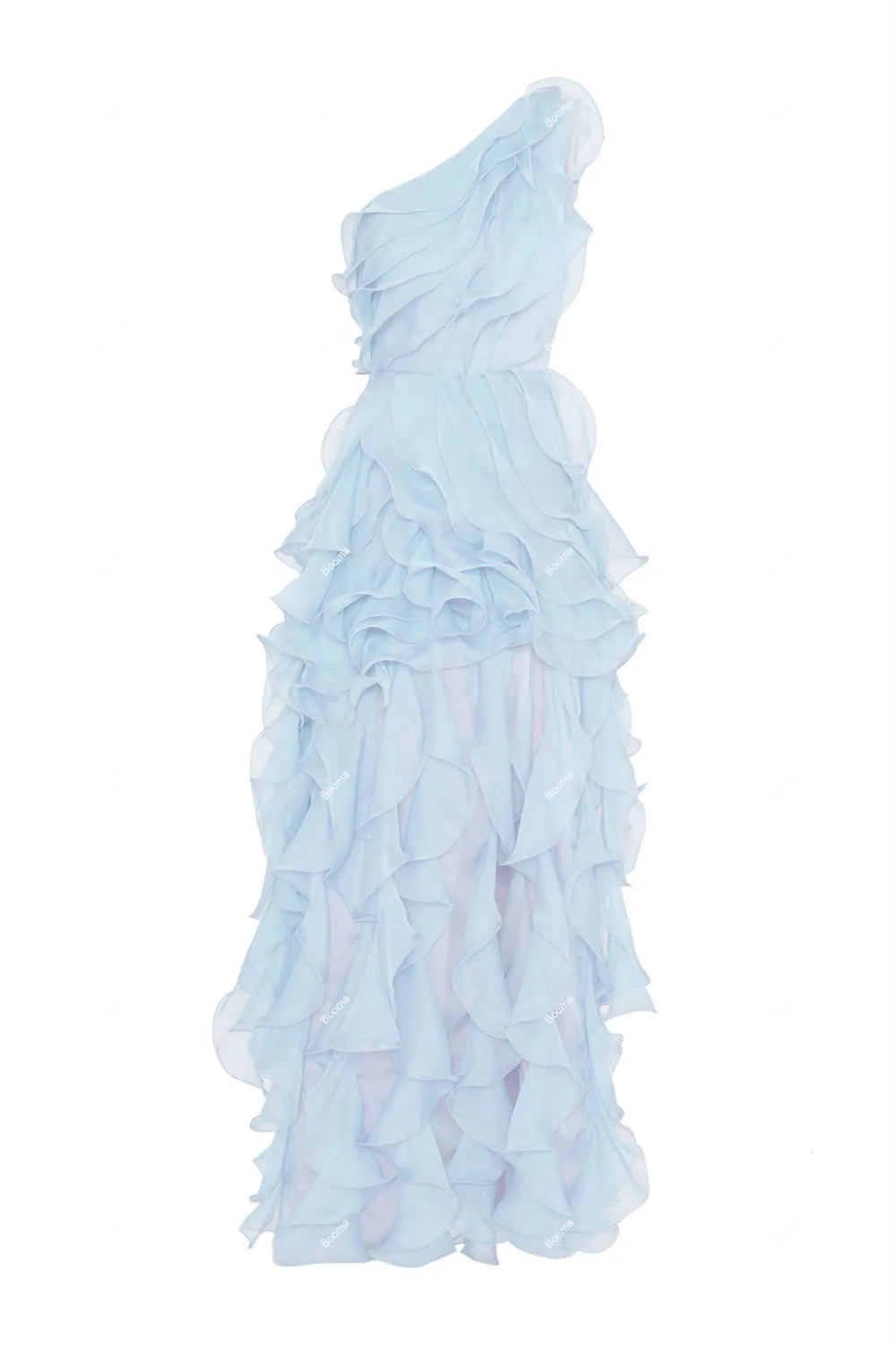 Pink One-Shoulder A-Line Prom Dress with Ruffled Organza, High Side Slit Evening Gown – Customizable