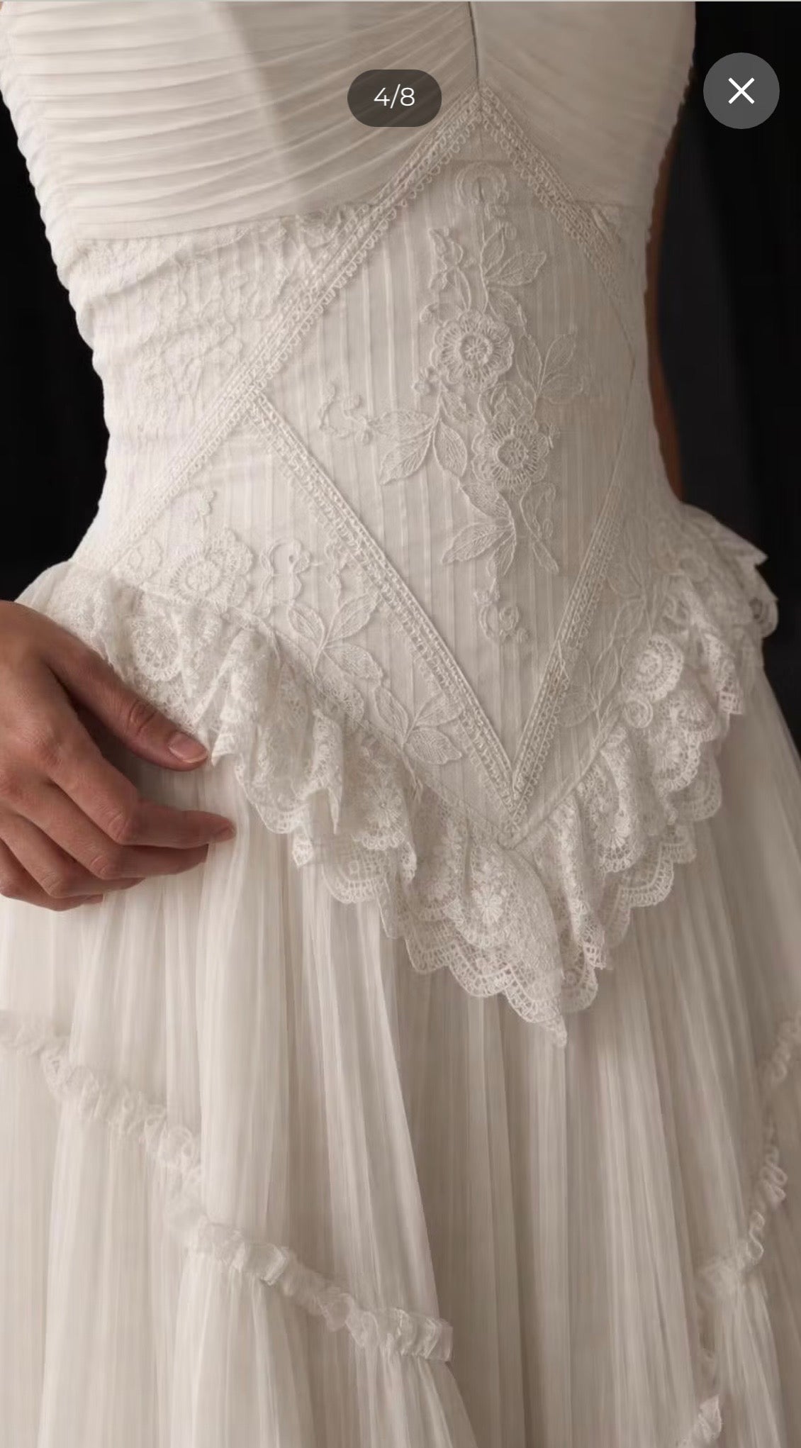 Custom-Made Chiffon Pleated Strapless Wedding Dress with Lace & Sweep Train