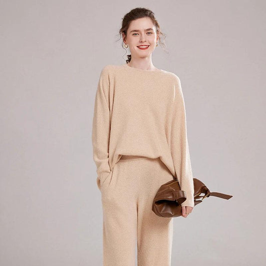 Autumn Winter 100% Cashmere Knitted Two-Piece Set – High-Quality Sweater and Harem Pants for Women - HER SHOP