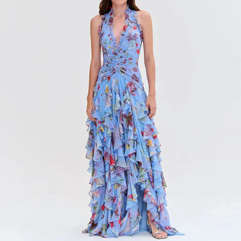 2026 Sexy Halter Floral Maxi Dress