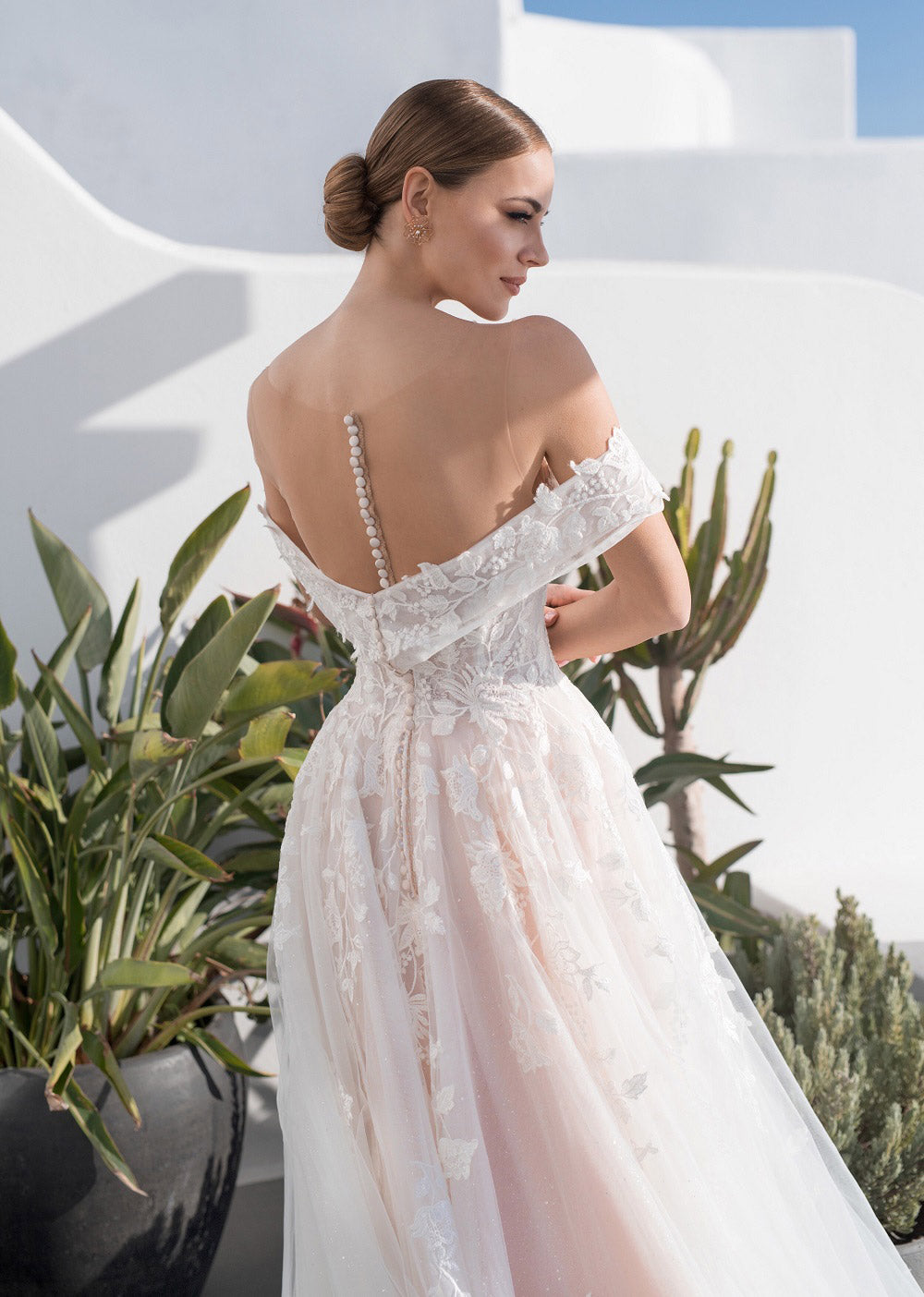 Boho V-Neck A-Line Wedding Dress – Lace Appliqués & Flowing Tulle Skirt, Custom Made