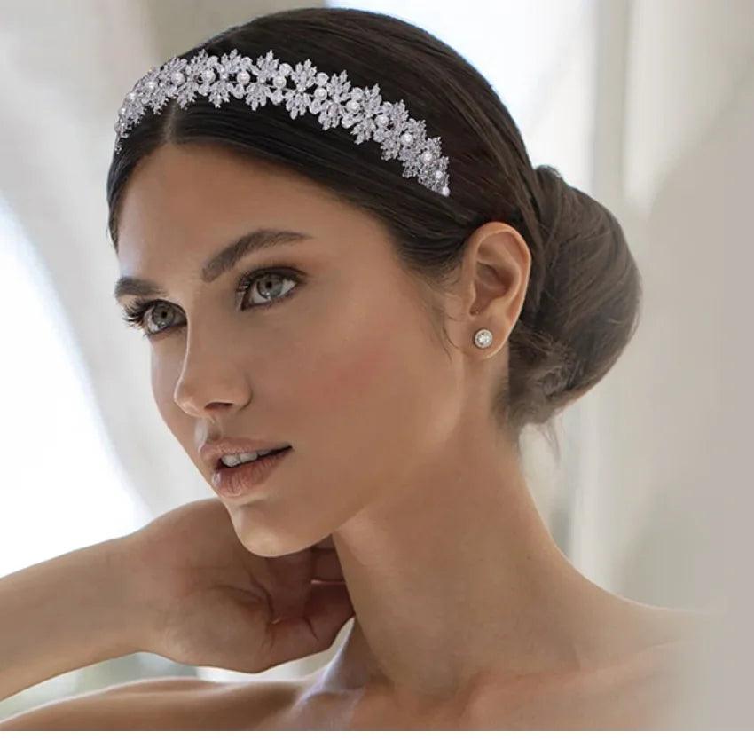 Bridal Headband Wedding Headdress Cubic Zirconia Princess Bride Tiaras Crowns Women Birthday Party Prom Hair Jewelry Hairband
