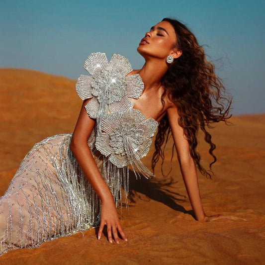 Celebrity-Inspired Luxury One-Shoulder Prom Gown with 3D Flowers, Hand-made Beads & Tassels – Sexy Illusion Evening & Cocktail Dress - HER SHOP