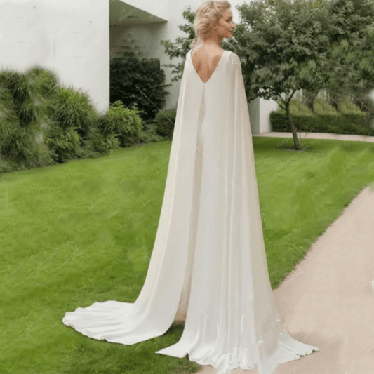 Chic & Sexy Custom Ivory Wedding Jumpsuit with Cape - V-Neck Bridal Pantsuit - HER SHOP