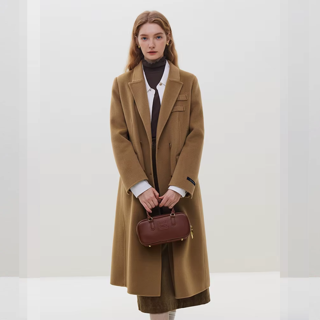 Her Shop  100% Wool Long Coffee Woolen Peacoat