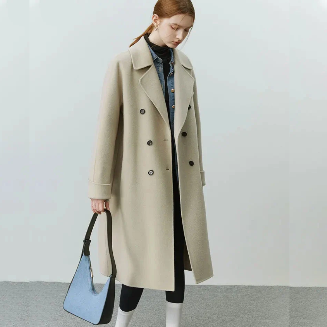 Full Woolen Long Coat for Women – Hepburn Style Double-Sided Gentle Color Autumn Winter Coat - HER SHOP