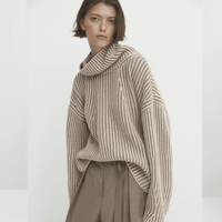 Ethereal MD 2023 Autumn Casual Slouchy High-Neck Short Knit with Color Line Design