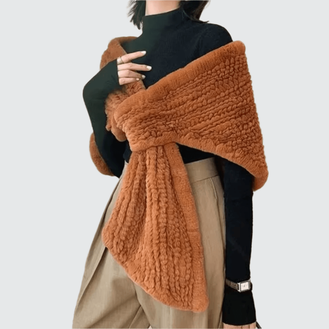 Luxury Hand Knitted Women’s Winter Rex Rabbit Fur Cape Shawl - HER SHOP