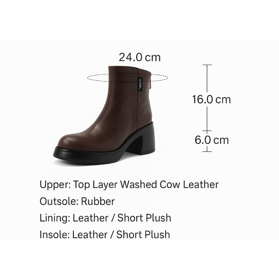 Women’s Genuine Cow Leather Chunky Heel Platform Ankle Boots – High-Quality, Soft, and Comfortable Punk-Style Short Boots with Back Zipper for Autumn