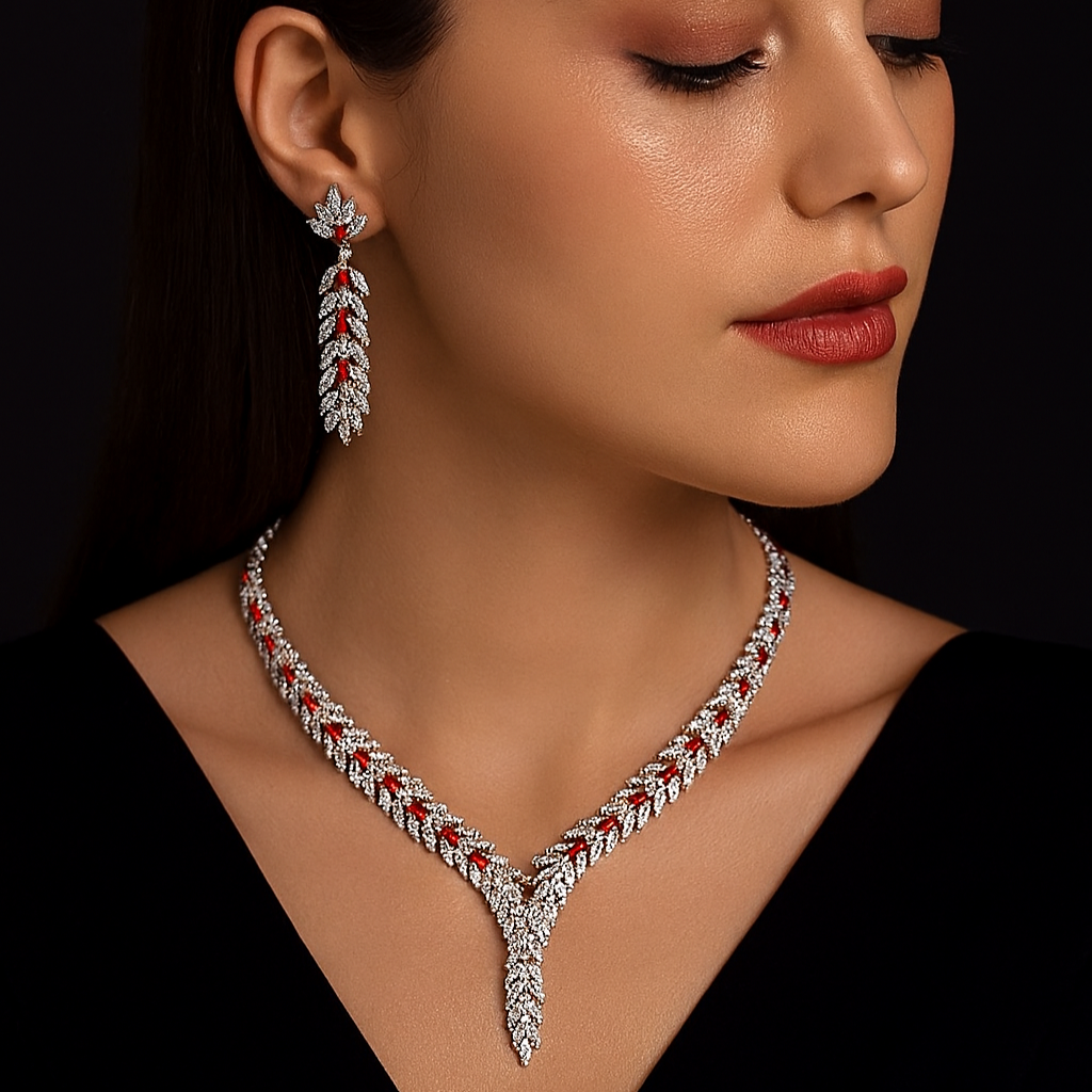 Cubic Zirconia Luxury Women's Jewelry Set – Necklace & Earrings for Wedding, Party, or Holiday Gift - HER SHOP