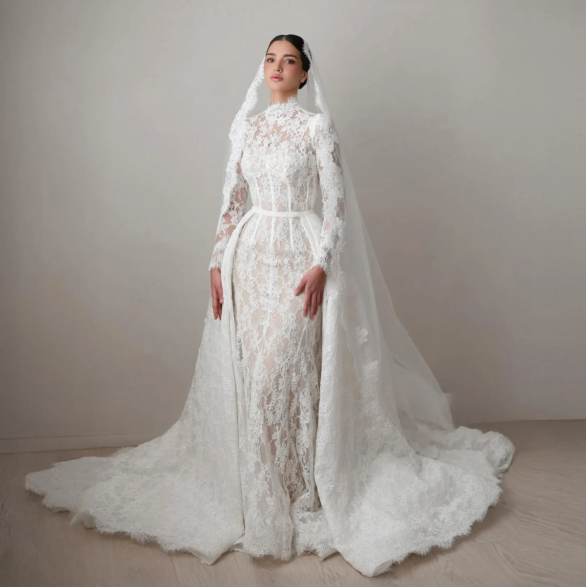 Curvy Mermaid Wedding Dress – Traditional Long Sleeve Lace Bridal Gown, Custom Made